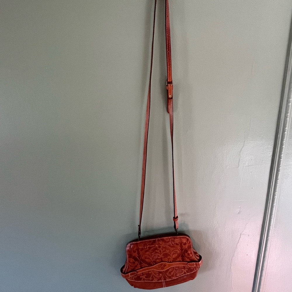 Patricia Nash Floral Embossed Brown Crossbody Bag